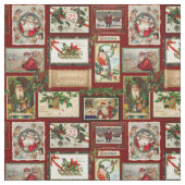 Antiek Victoriaans Kerst Kaart Collage Stof (Swatch)