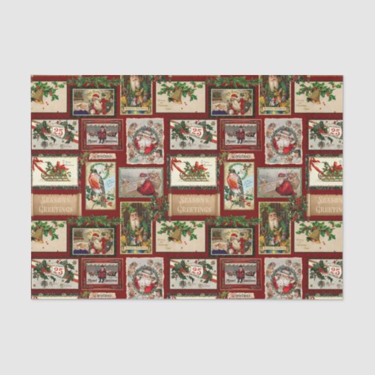 Antiek Victoriaans Kerst Kaart Collage Tissuepapier (Voorkant)