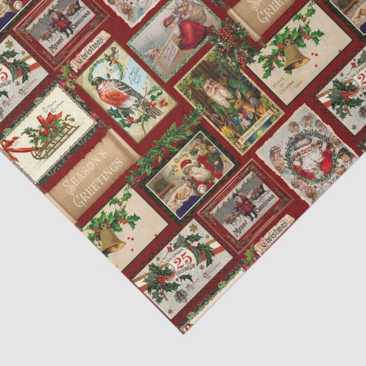 Antiek Victoriaans Kerst Kaart Collage Tissuepapier (Detail)