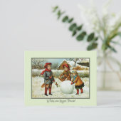 Antiek Victoriaans kerstkinderen die sneeuwspelen Feestdagenkaart (Staand voorkant)
