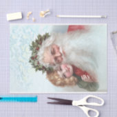 Antiek Victoriaans kerstman en klein meisje Tissuepapier (Craft)