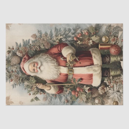 Antiek Victoriaans Kerstman Kerstmisdecoupage Tissuepapier (Voorkant)