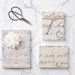 Antiek Victoriaans Kerstmis Muziek Blad Script Inpakpapier Vel