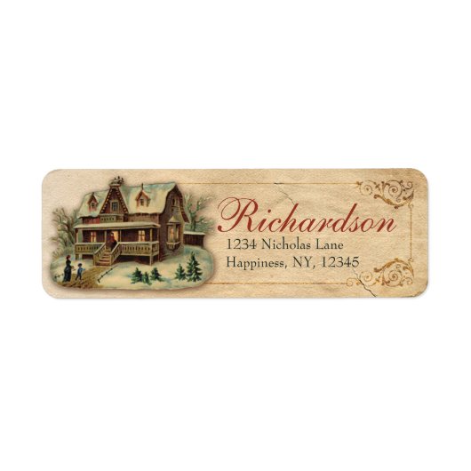 Antiek Victoriaans kerstscène in het winterhuis Etiket (Voorkant)