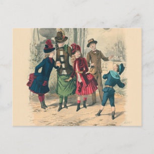 Antiek Victoriaans Kinderen Spelen Bal 1880 Winter Briefkaart