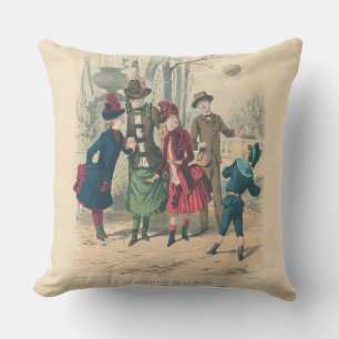 Antiek Victoriaans Kinderen Spelen Bal 1880 Winter Buitenkussen