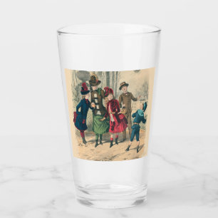 Antiek Victoriaans Kinderen Spelen Bal 1880 Winter Glas