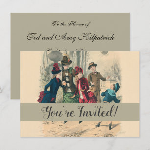 Antiek Victoriaans Kinderen Spelen Bal 1880 Winter Kaart