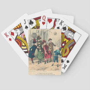 Antiek Victoriaans Kinderen Spelen Bal 1880 Winter Pokerkaarten