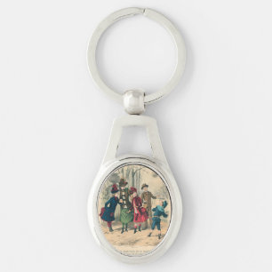 Antiek Victoriaans Kinderen Spelen Bal 1880 Winter Sleutelhanger