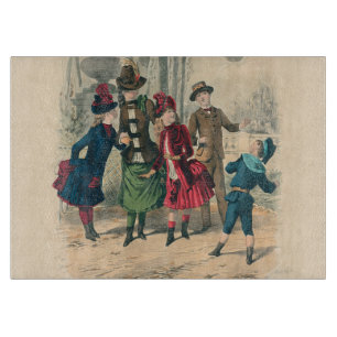 Antiek Victoriaans Kinderen Spelen Bal 1880 Winter Snijplank