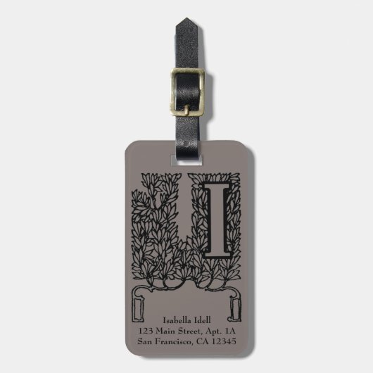 Antiek Victoriaans monogram letter I Bagagelabel (Voorkant verticaal)