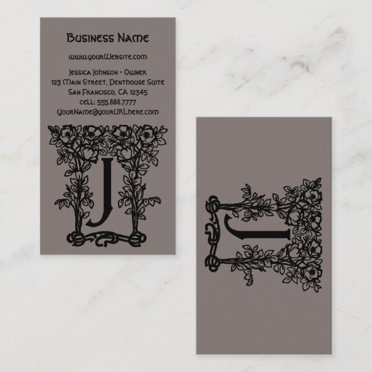  Antiek Victoriaans monogram letter J Visitekaartje (Voorkant / Achterkant)