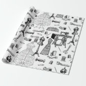 antiek Victoriaans naaimachine zwart wit toilet Cadeaupapier (Uitgerold)