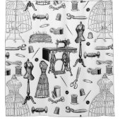 antiek Victoriaans naaimachine zwart wit toilet Douchegordijn (Voorkant)