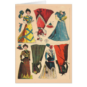 Antiek Victoriaans papier voor poppen, kleerset