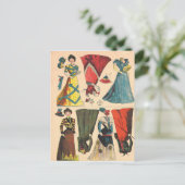 Antiek Victoriaans papier voor poppen, kleerset Briefkaart (Staand voorkant)