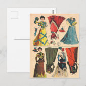 Antiek Victoriaans papier voor poppen, kleerset Briefkaart (Voorkant / Achterkant)