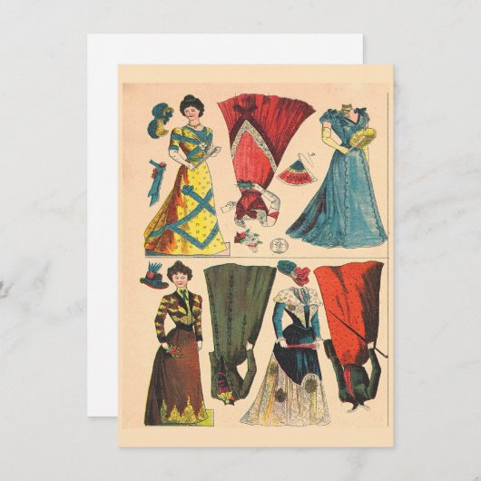 Antiek  Victoriaans papier voor poppen, kleerset Kaart (Voorkant / Achterkant)