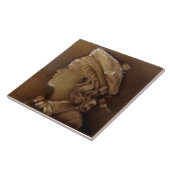 Antiek Victoriaans Repro Boy Portrait Majolica Tegeltje (Zijkant)