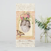 Antiek Victoriaans rozen trouwkaartje Menu (Staand voorkant)