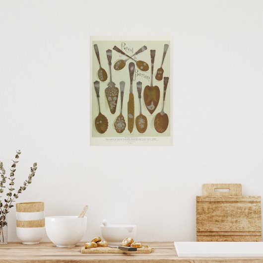 Antiek Victoriaans tijdperk 1884 Silverware Art Poster (Keuken)