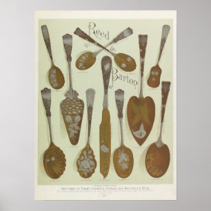 Antiek Victoriaans tijdperk 1884 Silverware Art Poster