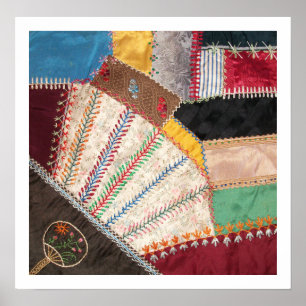 Antiek Victoriaans-tijdperk Crazy Quilt Square Poster
