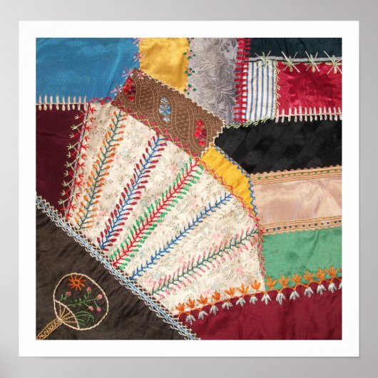 Antiek Victoriaans-tijdperk Crazy Quilt Square Poster (Voorkant)