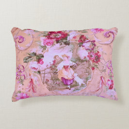 Antiek Victoriaans Toile Rococo Style Bloemen Roze Accent Kussen
