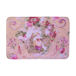 Antiek Victoriaans Toile Rococo Style Bloemen Roze Badmat