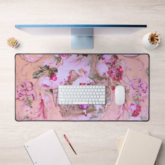 Antiek Victoriaans Toile Rococo Style Bloemen Roze Bureaumat (Kantoor 1)