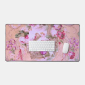 Antiek Victoriaans Toile Rococo Style Bloemen Roze Bureaumat (Keyboard & Muis)