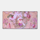 Antiek Victoriaans Toile Rococo Style Bloemen Roze Bureaumat (Voorkant)