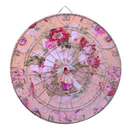 Antiek Victoriaans Toile Rococo Style Bloemen Roze Dartbord