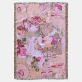 Antiek Victoriaans Toile Rococo Style Bloemen Roze Deken (Voorkant Verticaal)