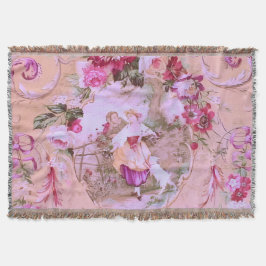 Antiek Victoriaans Toile Rococo Style Bloemen Roze Deken