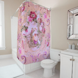 Antiek Victoriaans Toile Rococo Style Bloemen Roze Douchegordijn