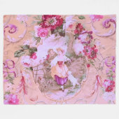 Antiek Victoriaans Toile Rococo Style Bloemen Roze Fleece Deken (Voorkant (Horizontaal))