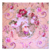Antiek Victoriaans Toile Rococo Style Bloemen Roze Foto Afdruk (Voorkant)