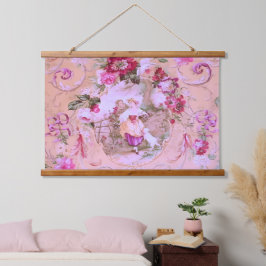 Antiek Victoriaans Toile Rococo Style Bloemen Roze Hangend Wandkleed