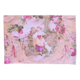 Antiek Victoriaans Toile Rococo Style Bloemen Roze Kussensloop