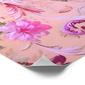 Antiek Victoriaans Toile Rococo Style Bloemen Roze Poster (Hoek)