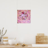 Antiek Victoriaans Toile Rococo Style Bloemen Roze Poster (Keuken)