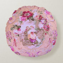 Antiek Victoriaans Toile Rococo Style Bloemen Roze