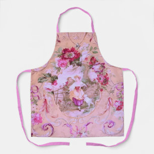 Antiek Victoriaans Toile Rococo Style Bloemen Roze Schort