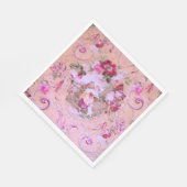 Antiek Victoriaans Toile Rococo Style Bloemen Roze Servet (Hoek)