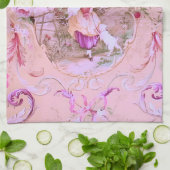Antiek Victoriaans Toile Rococo Style Bloemen Roze Theedoek (Gevouwen)