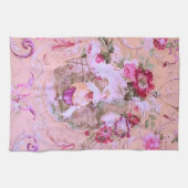 Antiek Victoriaans Toile Rococo Style Bloemen Roze Theedoek (Horizontaal)
