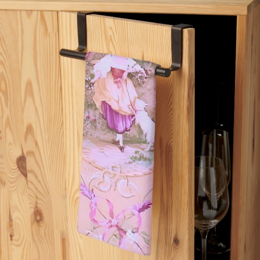 Antiek Victoriaans Toile Rococo Style Bloemen Roze Theedoek (Derde Gevouwen)